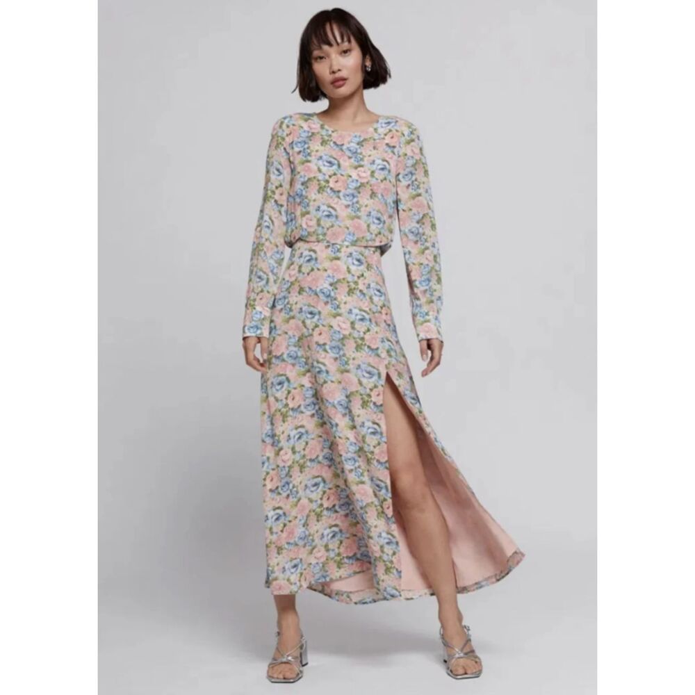 NWT & Other Stories Printed Side Slit Maxi Dress Size 12 Pastel Floral Cottage